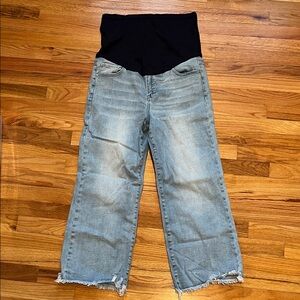 PinkBlush Light Blue Fringe Hem Cropped Straight Leg Maternity Jeans